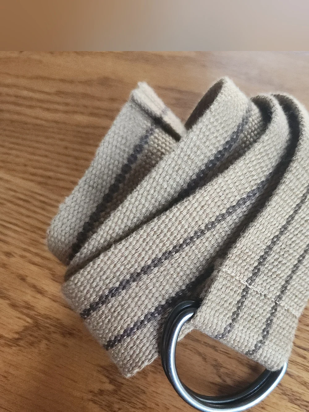 6 Men's Canvas D-Ring Belt Strap — Light Beige with Dark Stitching